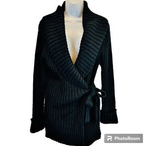 Heartloom Black Wool Mohair Wrap Cardigan XS